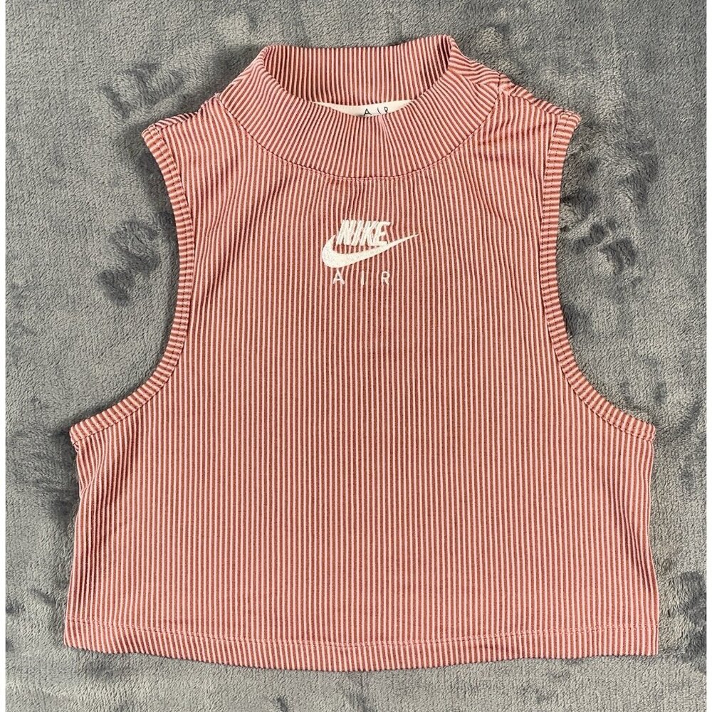 Nike Women's Sportswear Collection Essentials Mock Tank Large Red Striped XS
